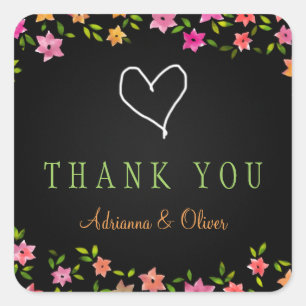 Chalkboard farbenfrohe Blume Kranz Vielen Dank Quadratischer Aufkleber