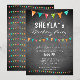 Chalkboard farbenfrohe Jagdfahnen Geburtstagsparty Einladung