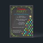 Chalkboard farbenfrohe Weihnachtsbaumfeier Einladung<br><div class="desc">© 2013 Sozialite Designs. Feiern Sie mit Ihren Freunden, Ihrer Familie oder Ihren Kollegen die Weihnachtszeit mit dieser farbenfrohen Weihnachtsfeier. Unser Polka-dot Weihnachtsbaum ist mit einem gelben Stern überzogen und die Ecken haben elegante, Vintage Gestaltungselemente. Ändern Sie einfach unseren Vorlagentext mit Ihren Veranstaltungsinformationen. Der Hintergrund der Tafel macht die Designelemente...</div>