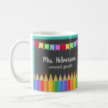 Chalkboard Farbige Stifte Lehrer Name & Klasse