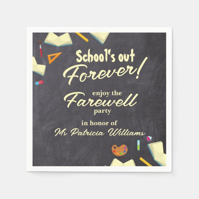 Chalkboard Farewell Remüde Lehrer Party Serviette (Vorderseite)