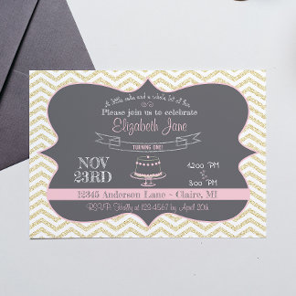 Chalkboard First Birthday Cake Einladung