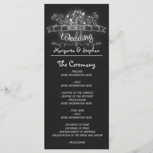 chalkboard fleurit des programmes de mariage écrit (Devant)