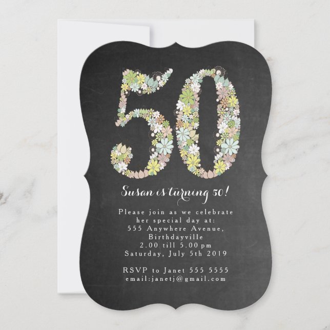 Chalkboard Floral 50e anniversaire Invitation de l (Devant)