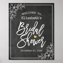 Chalkboard Floral Brautparty Begrüßung Empfang Poster