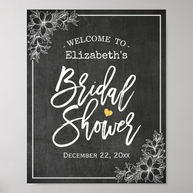Chalkboard Floral Brautparty Begrüßung Empfang Poster (Vorne)