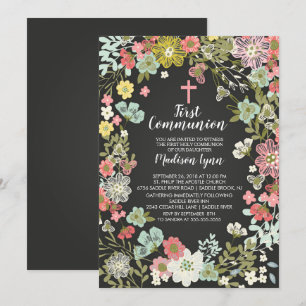 Chalkboard Floral First Heilige Kommune Einladung