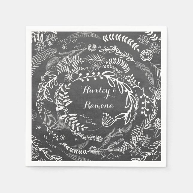 Chalkboard Floral Garland Serviette (Vorderseite)