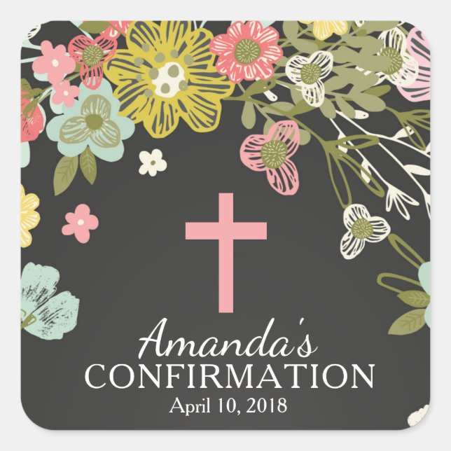 Chalkboard Floral Girls Confirmation Sticker (Vorderseite)