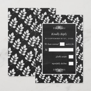 Chalkboard Floral Leaf Wedding RSVP Karte