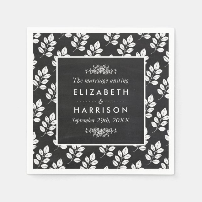 Chalkboard Floral Leaf Wedding Serviette (Vorderseite)