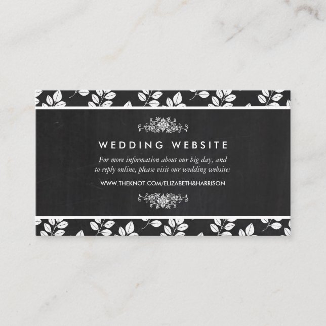 Chalkboard Floral Leaf Wedding Website Begleitkarte (Vorderseite)
