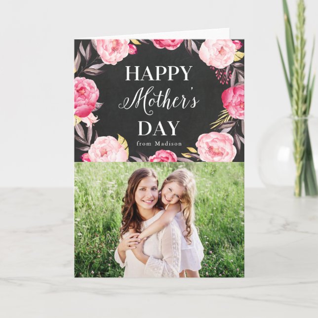 Chalkboard Floral | Mother's Day Photo Karte (Vorderseite)