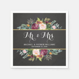 Chalkboard Floral Mr. and Mrs Wedding Serviette