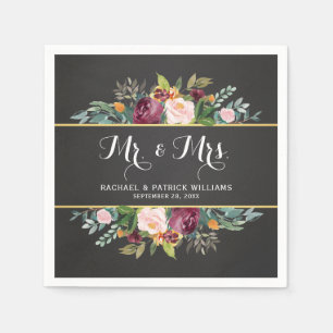 Chalkboard Floral Mr. and Mrs Wedding Serviette