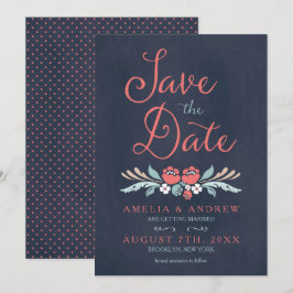 Chalkboard Floral Save the Date Karte