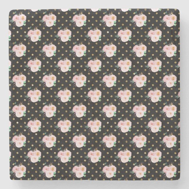Chalkboard Floral Steinuntersetzer (Vorderseite)