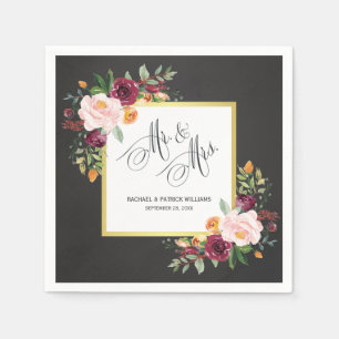 Chalkboard Floral Wedding Mr. und Mrs. Serviette