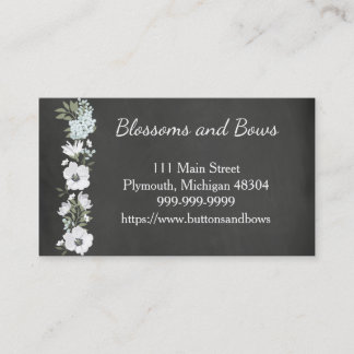 Chalkboard Flower Shop Business Card White Flowers Visitenkarte