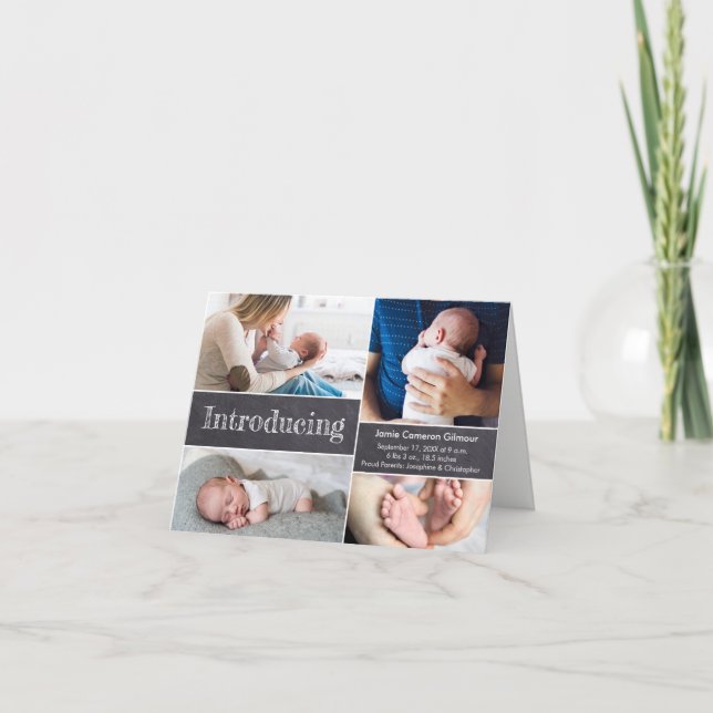 Chalkboard Foto Birth Stat Einführung Baby Boy Ankündigung (Vorderseite)