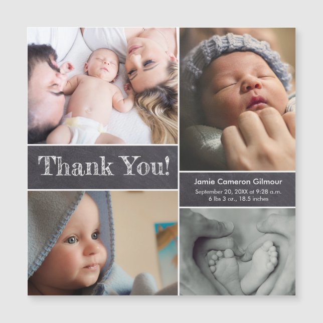Chalkboard Foto Collage Baby Dusche Vielen Dank Magnetkarte (Vorderseite)
