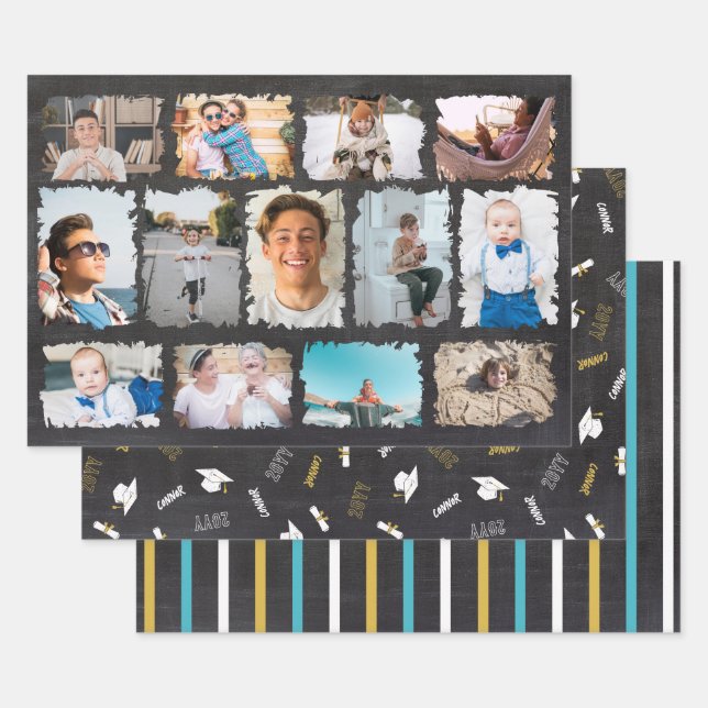 Chalkboard Foto Collage Name Jahr Graduate Geschenkpapier Set (Set)