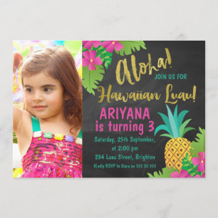 Chalkboard Foto Hawaiian Luau Einladung zum Geburt