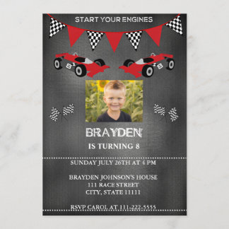 Chalkboard Foto Race Car Geburtstag Einladung