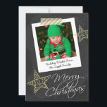 Chalkboard Foto Rahmen und Band Weihnachten<br><div class="desc">Große flache Grüße Karte für Weihnachten mit Frohe Weihnachtstexte Detail .. Chalkboard und Foto Rahmen mit gestreiftem Band und goldenen Sternen schwarz-weiß Design .. X-Mas / Urlaub flache Karten für Ihre personalisieren mit Ihrem eigenen Foto und Text .. von Ricaso andere Farben im Shop erhältlich ÄNDERN DAS PROBENLE FOTO ZU...</div>
