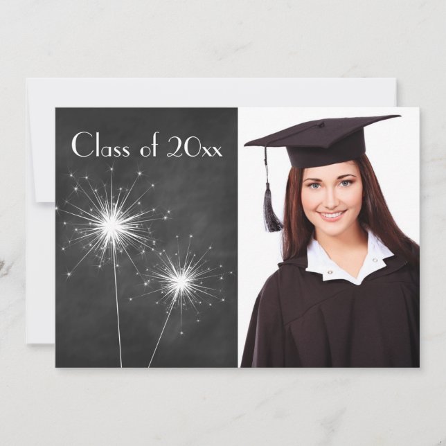 Chalkboard Foto Sparkler Abschluss Einladung (Vorderseite)