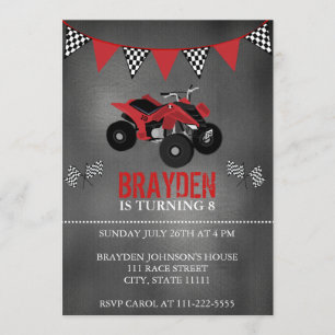 Chalkboard Four Wheeler, ATV Birthday Invitation