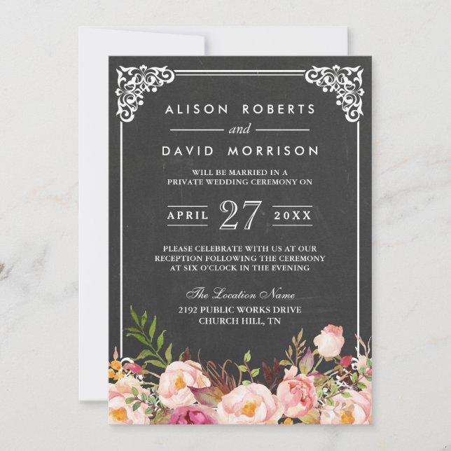 Chalkboard Frame Floral Post Hochzeitssommer Einladung (Vorderseite)