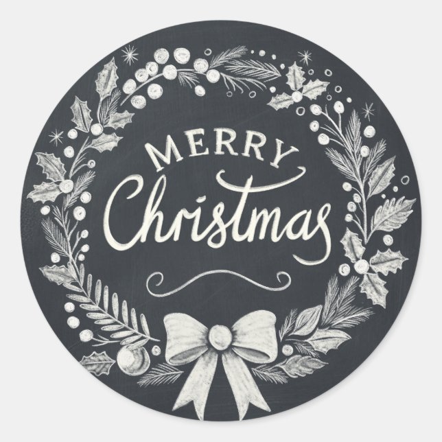 Chalkboard Frohe Weihnachts-Feuerkleber Runder Aufkleber (Vorderseite)