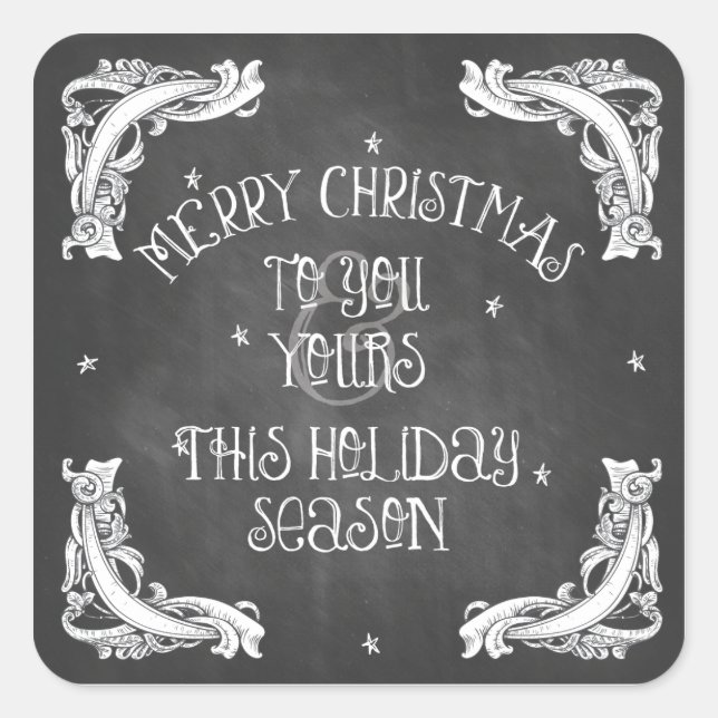 Chalkboard Frohe Weihnachtsaufkleber Quadratischer Aufkleber (Vorderseite)