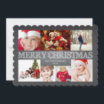 Chalkboard Frohe Weihnachtsfoto Collage Feiertagskarte<br><div class="desc">Platz für sieben wunderschöne Fotos Ihrer Familie! Mit einem feierlichen Gruß von "Frohe Weihnachten" mit einem kreidegeschriebenen Set im Chalkboard-Stil bietet diese 12x18 moderne Typografie,  geschliffene Kanten und ein einfaches Styling,  um Ihre Fotos zu unterstreichen. Zimmer auf der Rückseite für Ihre persönliche Urlaubsnachricht.</div>