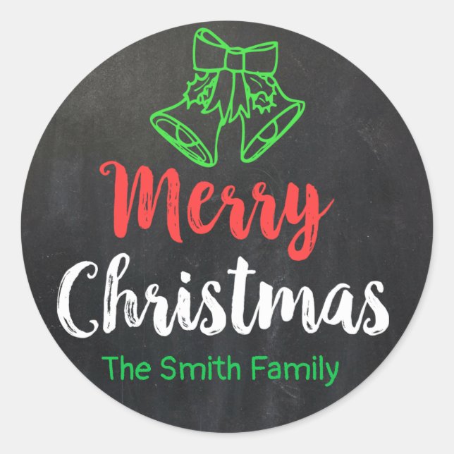 Chalkboard Frohe Weihnachtsglocken Holiday Persona Runder Aufkleber (Vorderseite)