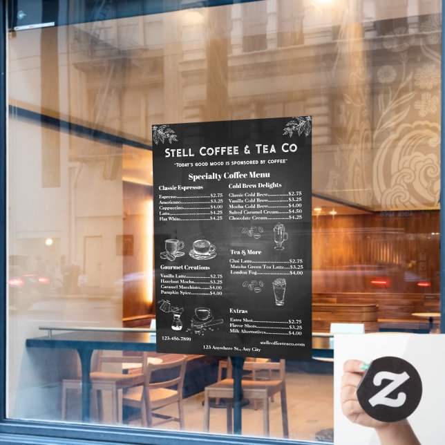 Chalkboard für allgemeine Kaffeekarten anpassen Fensteraufkleber (Café-Fenster)
