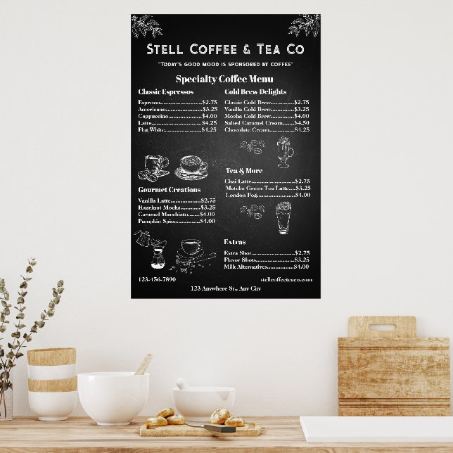 Chalkboard für allgemeine Kaffeekarten anpassen Poster (Küche)