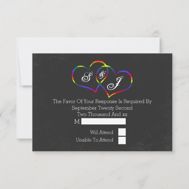 Chalkboard Gay Pride Rainbow Hearts Wedding RSVP (Vorderseite)