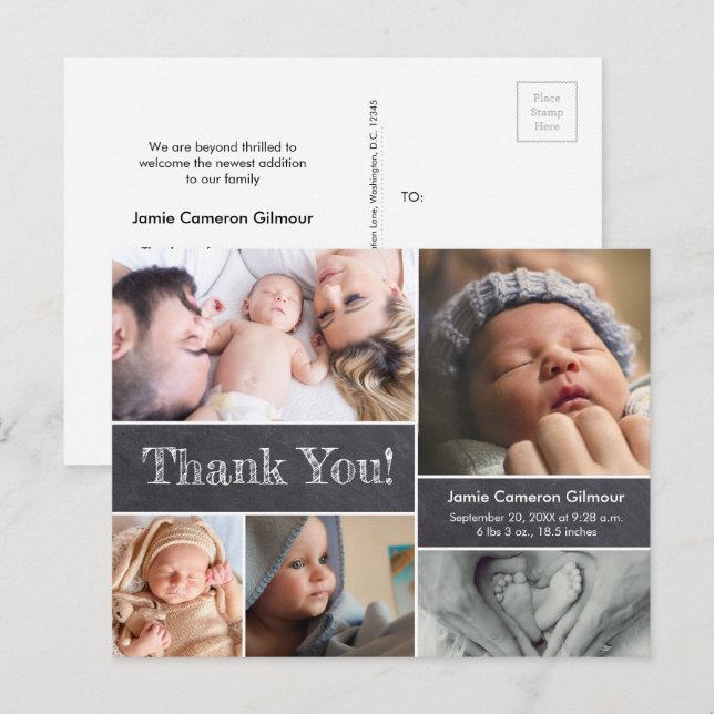 Chalkboard geätzt danke Ihnen Text Foto Collage Br Postkarte (Vorne/Hinten)