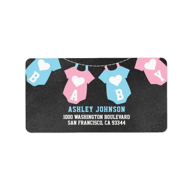 Chalkboard GENDER REVEAL Party Babydusche Adressaufkleber (Vorne)
