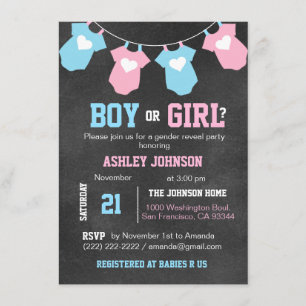 Chalkboard GENDER REVEAL Party Babydusche lädt ein Einladung