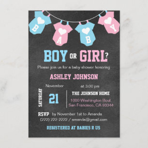 Chalkboard GENDER REVEAL Party Babydusche lädt ein Einladung