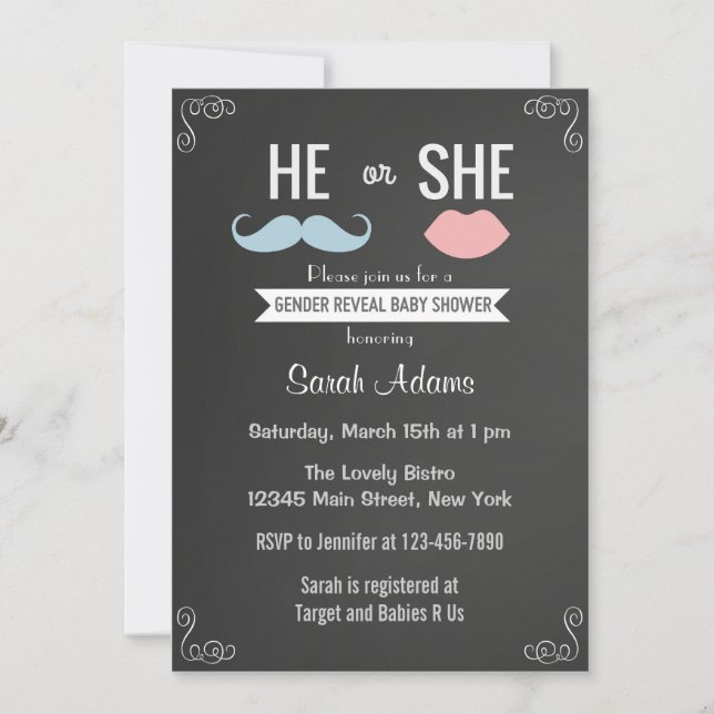 Chalkboard "Gender Reveal Party Einladung" Einladung (Vorderseite)
