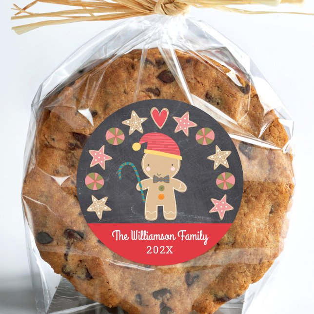 Chalkboard Gingerbread Boy Cookie Red Niedlich Hol Runder Aufkleber (Von Creator hochgeladen)