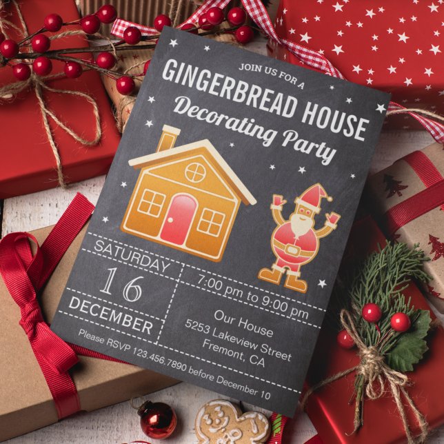 Chalkboard Gingerbread House Decoration Party Einladung (Von Creator hochgeladen)