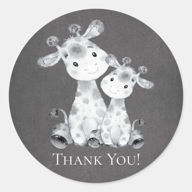 Chalkboard Giraffe Douche Merci Favor Sticker (Devant)