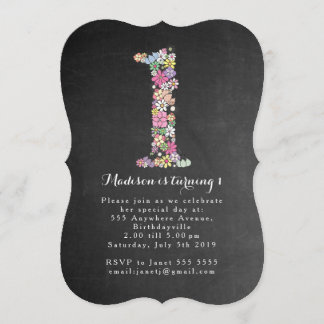 Chalkboard Girls Floral 1. Geburtstag Party Einlad Einladung