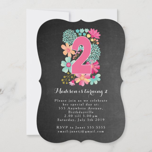 Chalkboard Girls Floral 2e anniversaire Invitation (Devant)