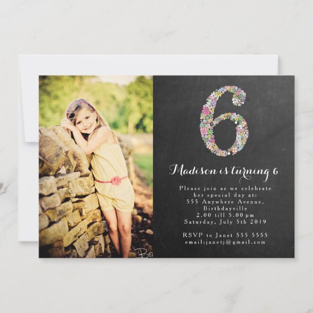 Chalkboard Girls Floral 6e anniversaire Invitation (Devant)